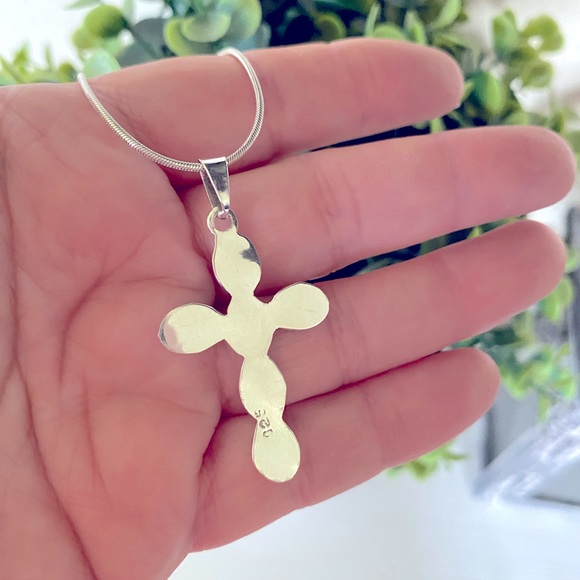 Vintage Native American Sterling Silver Multi Gemstone Cross Pendant/thick chain - Picture 5 of 7